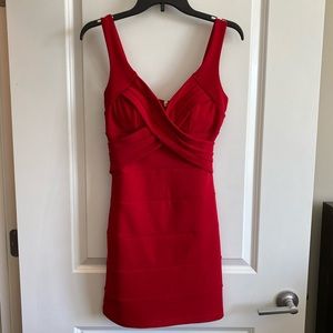 Red form fitting fancy cocktail dress
